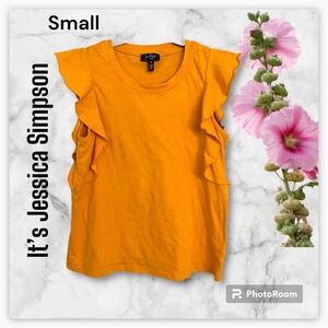 NWT Jessica Simpson YARA RUFFLED SLEEVES BLOUSE BUTTERCUP/GOLD SIZE:SMALL